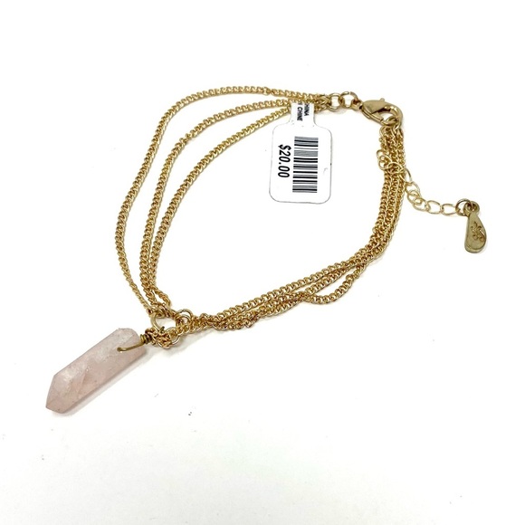 NWT Free People Crystal Rose Quartz Gold Layered Anklet Pink - Picture 4 of 8